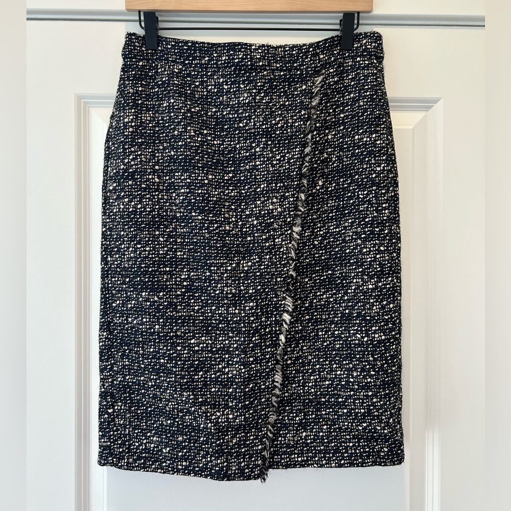 J.CREW Faux wrap Fringe Metalic Knee-length Wool Blend Skirt Sz 4